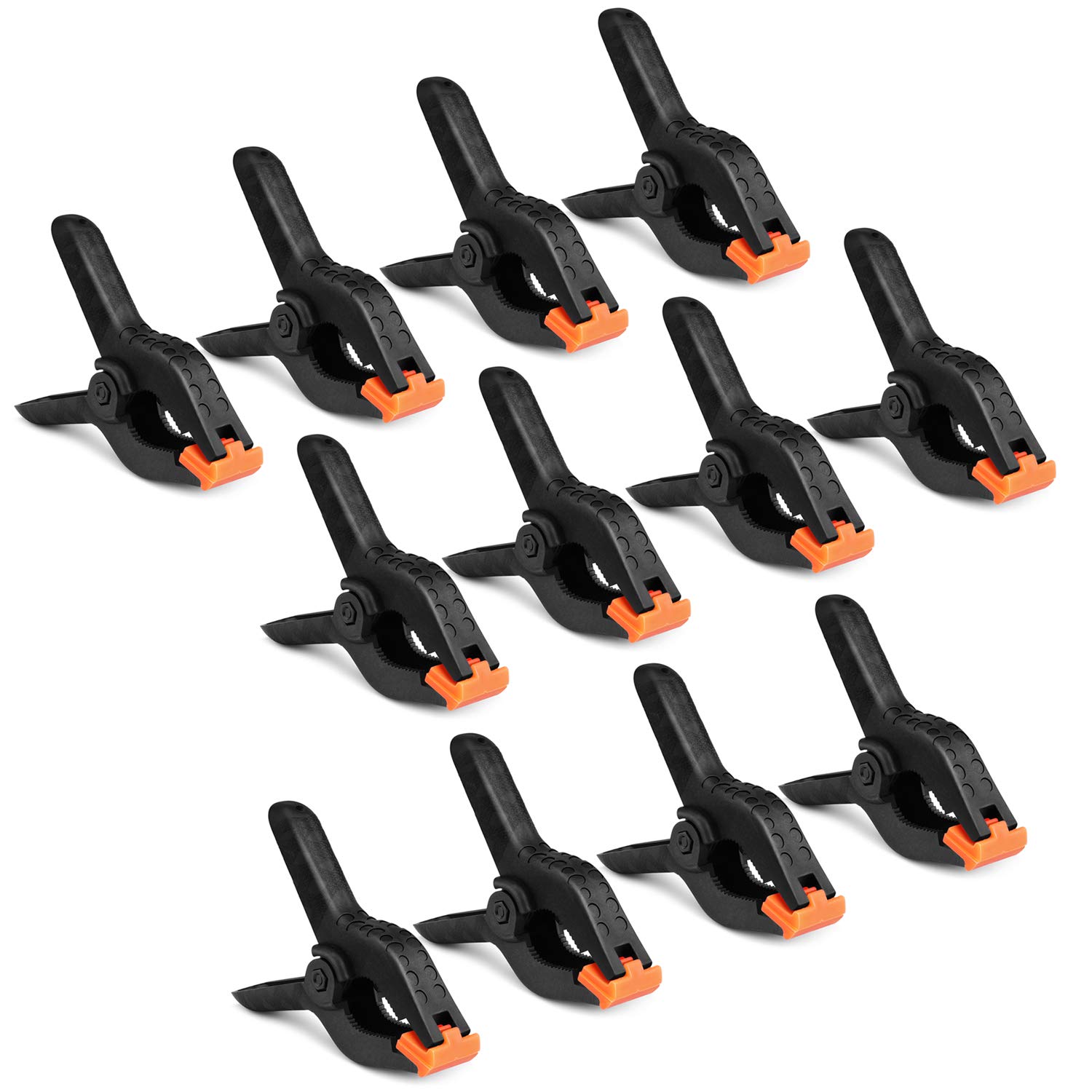 Premium Heavy Duty 4-Inch Muslin Spring Clamps with Adjustable Teeth - Set of 12 Black Nylon Clips for Woodworking, Art Projects, Photography Backdrops & Home Improvement - Strong Grip for Studio, DIY & Crafting
