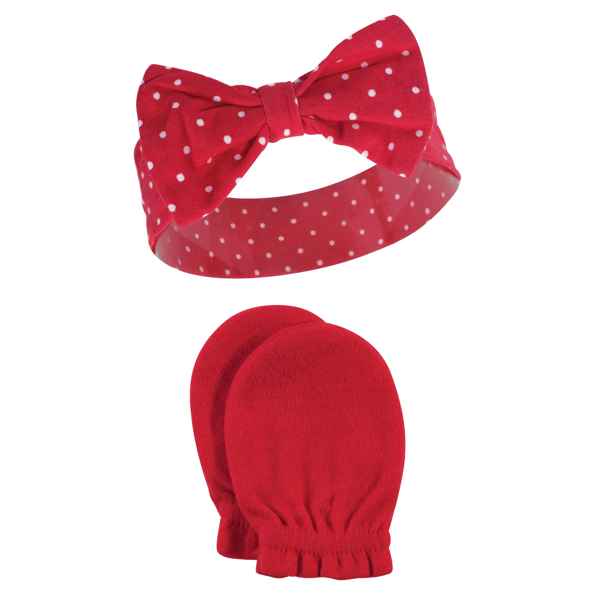Hudson Baby Girls Cotton Headband & Mittens Set for Newborns