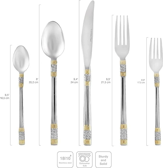 Luxor 75-Piece Flatware Set - Premium 18/10 Stainless Steel Silverware with 24K Gold Accents - 12-Person Dining Set with Wooden Storage Case - Elegant Tableware for Formal Dinners, Weddings & Holiday Entertaining