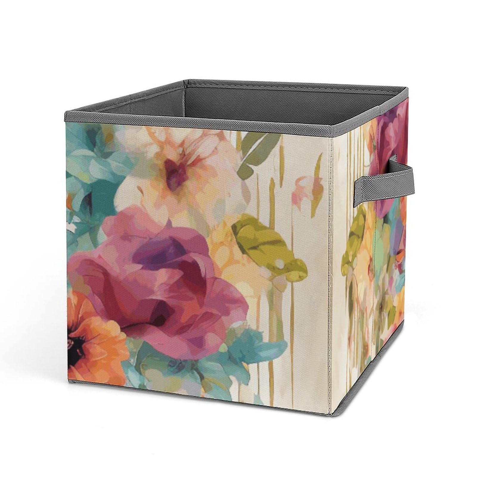 Watercolor Rabbit & Flowers Fabric Storage Bin - 10.6
