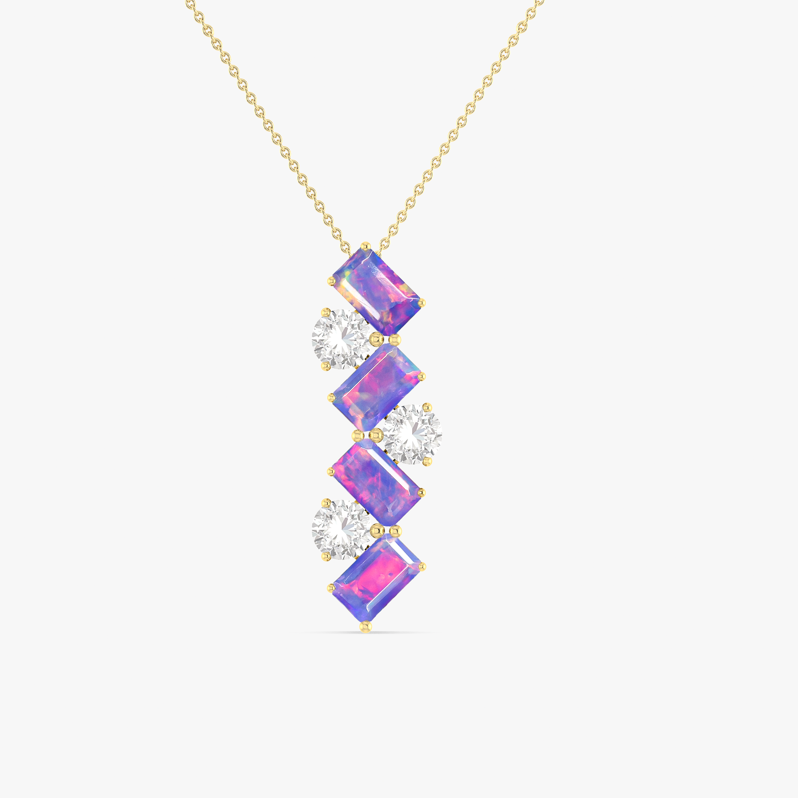 Lavender Baguette Opal Gemstone Charm Pendant Necklace - Elegant Dainty Jewelry for Women, Gift for Her | Perfect for Weddings, Date Nights & Special Occasions