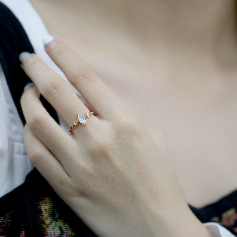 Dainty Pear Shape Moonstone Promise Rings for Women - Elegant Sterling Silver Engagement Ring, Gift for Her | HJZB 275 | Perfect for Anniversaries, Valentine's Day & Special Occasions