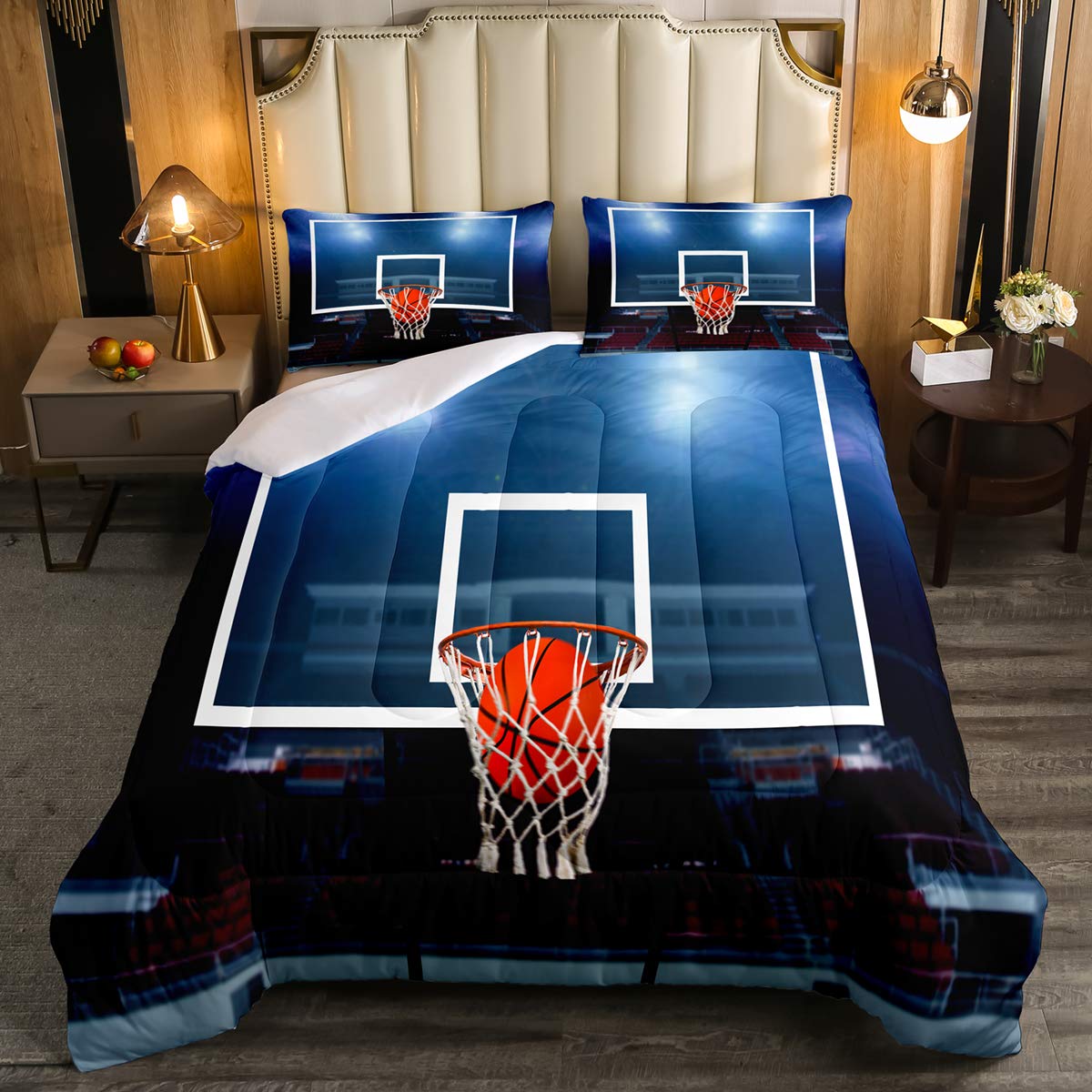 Erosebridal Basketball Comforter Set Queen Size - Sports Themed Bedding for Teens, Kids, Boys & Adults - Lightweight Blue Quilted Down Comforter with Pillowcase - Perfect for Game Rooms, Dorm Decor & Basketball Fans