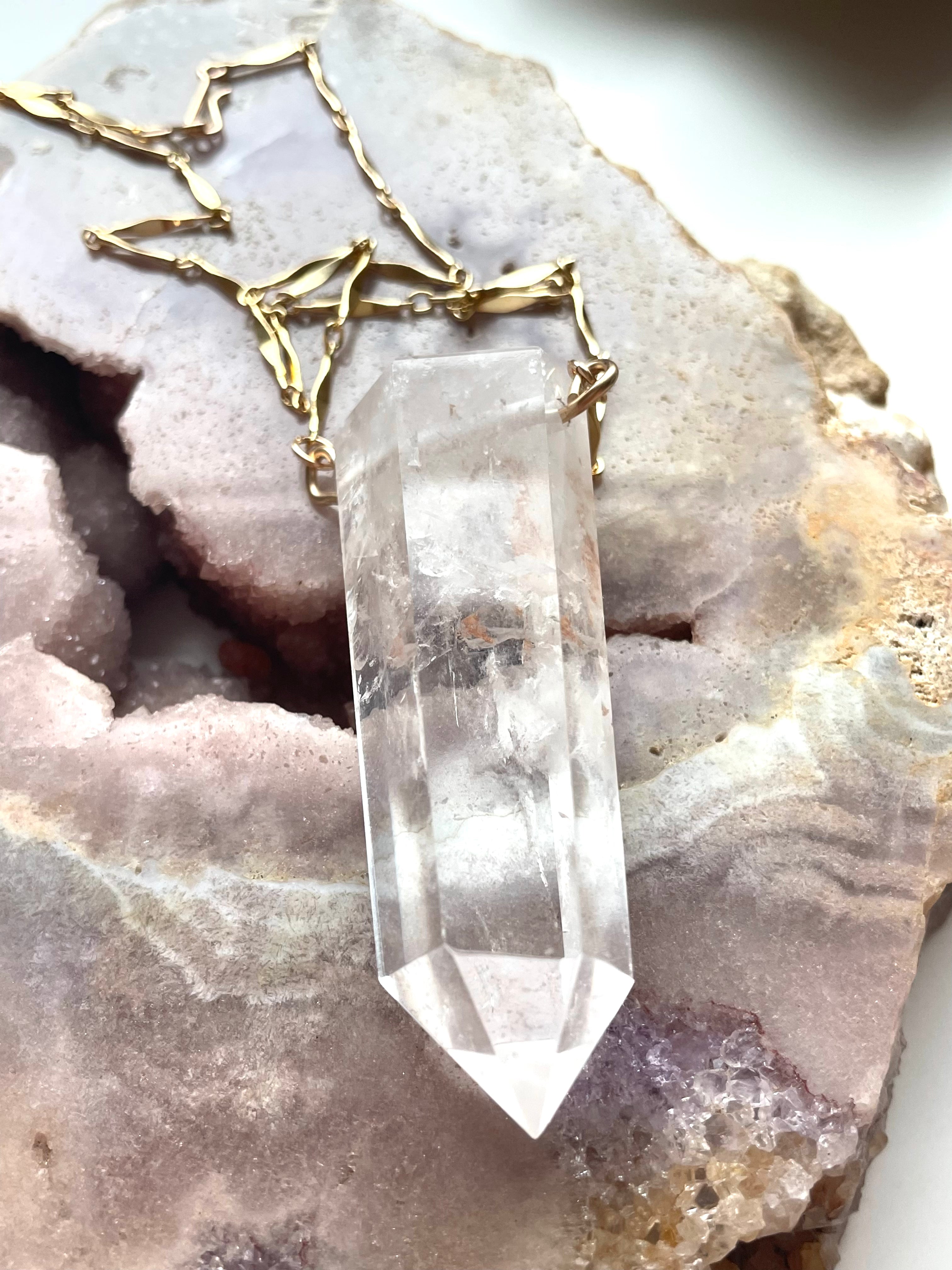 Extra Large Chunky Clear Quartz Tower Necklace - 14kt Gold Filled Pendant for Women | Healing Crystal Jewelry for Meditation, Yoga & Spiritual Gifts