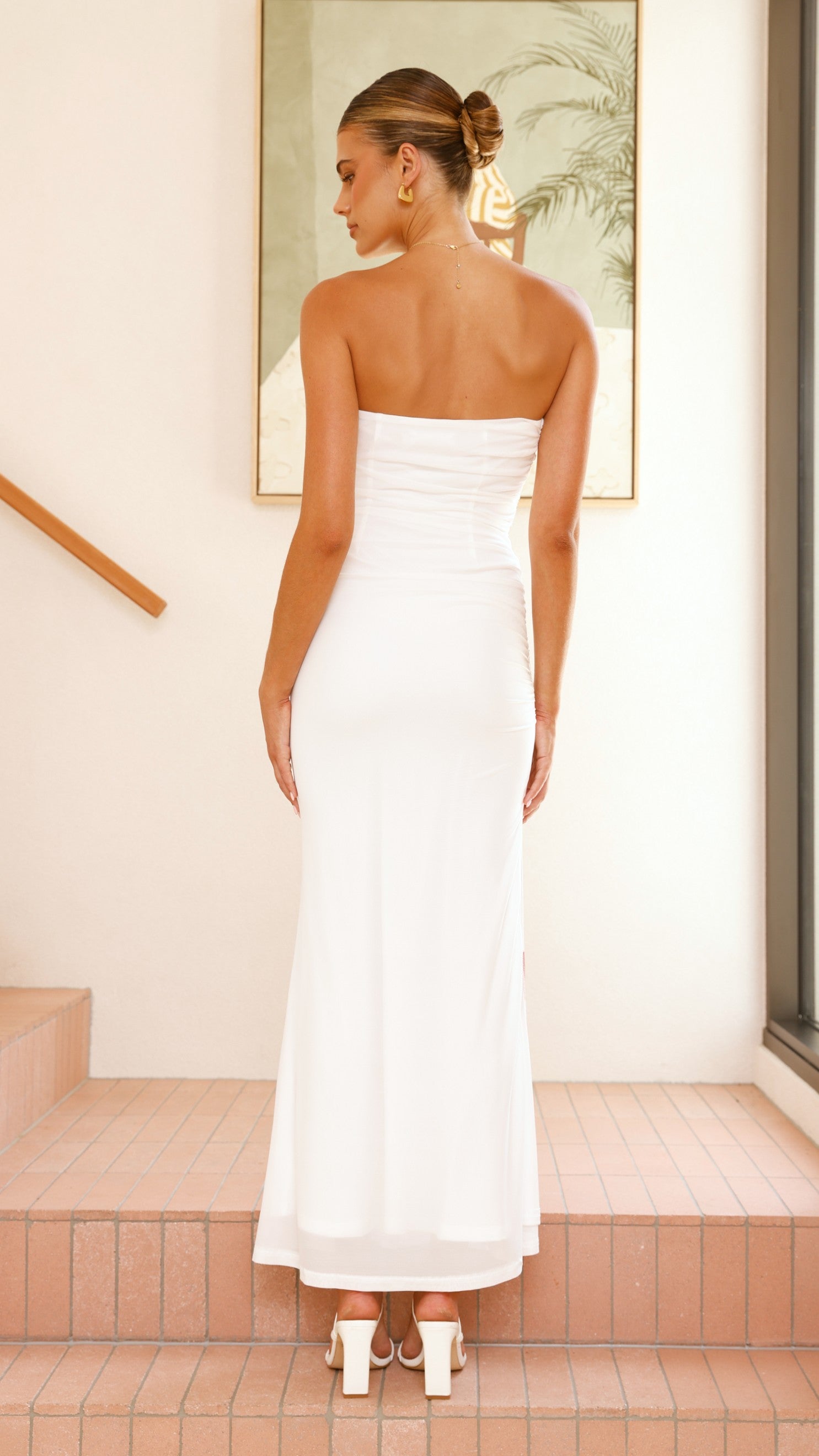 Brittani Strapless Maxi Dress for Women - Elegant White & Red Flowy Summer Evening Gown - Perfect for Beach Weddings, Parties & Vacation Getaways