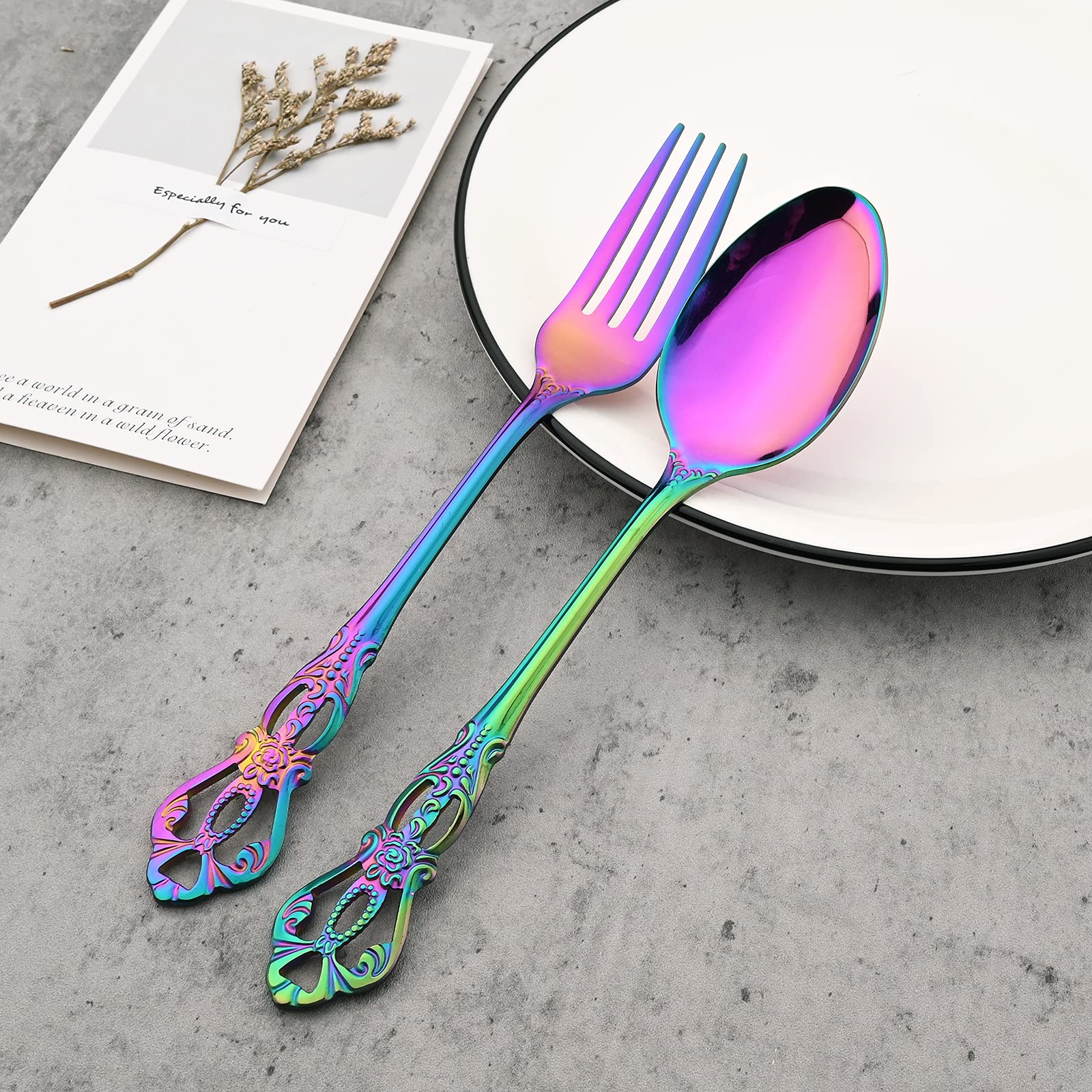 8-Piece Luxury Royal Silverware Set - 18/10 Stainless Steel Rainbow Flatware Service for 2, Elegant Cutlery Set with Forks, Spoons & Knives - Modern Mirror Polished Dishwasher Safe Tableware - Perfect for Fine Dining, Wedding Gifts & Special Occasions