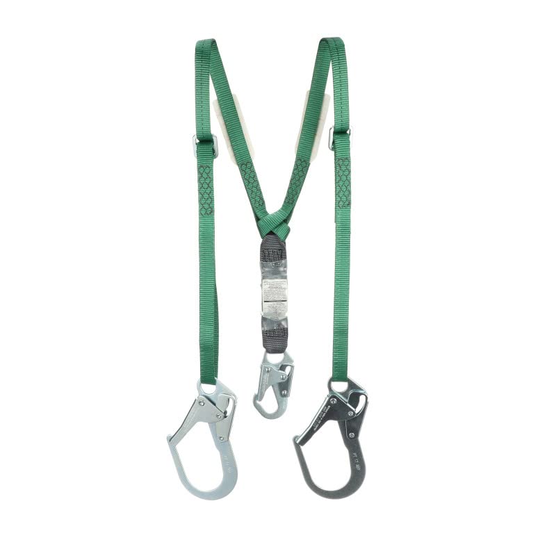 MSA 10191758 V-Series Shock Absorbing Safety Lanyard - 6ft Twin-Leg Fall Protection with 36CL Large Snap Hooks, Adjustable Polyester Webbing for Construction, Roofing & Industrial Work (Durable, Energy Absorbing)