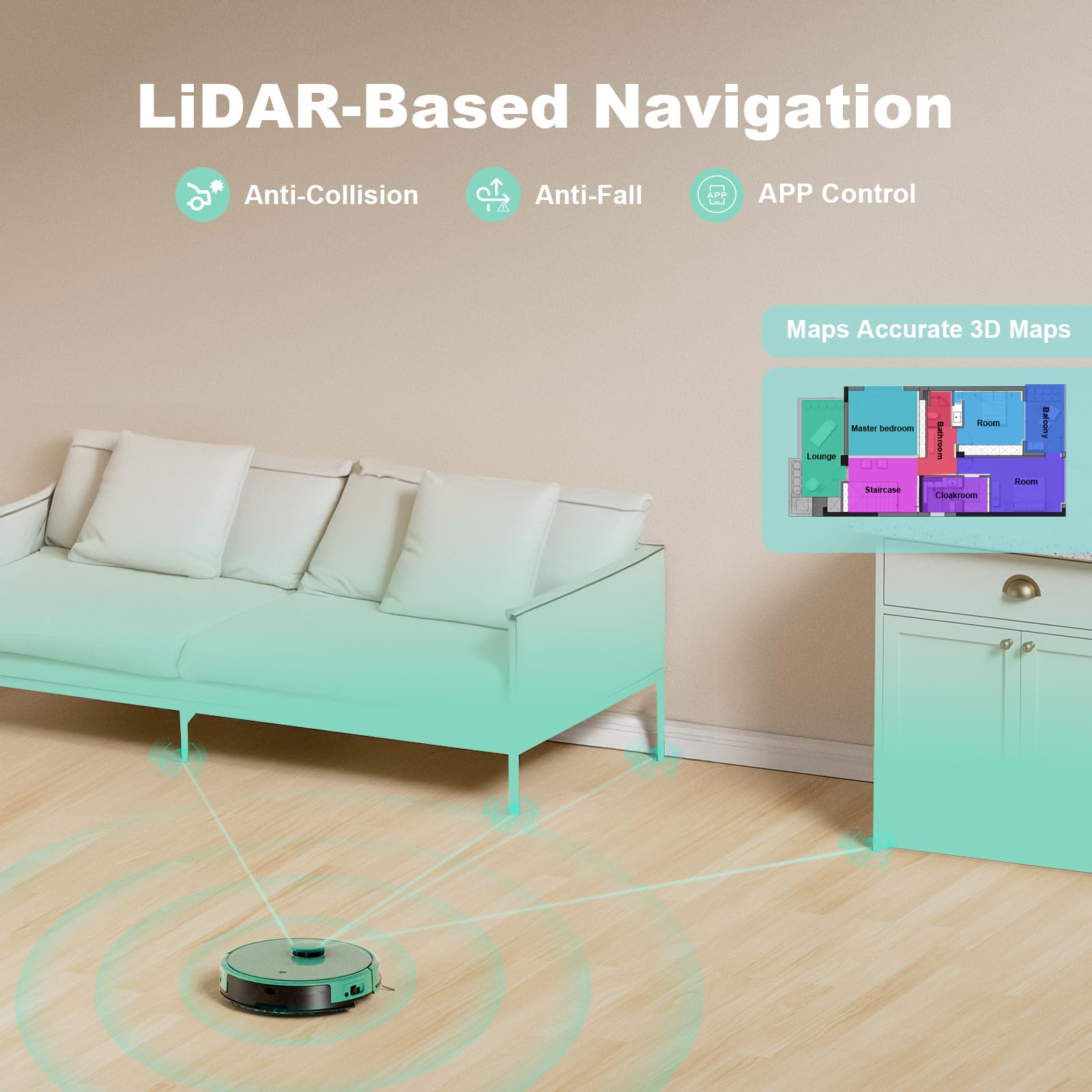 TECBOT S3 PRO Robot Vacuum and Mop Combo with LiDAR Navigation, 5200mAh Battery & 4000Pa Suction - Smart WiFi/Alexa Connected, Self-Charging Robotic Cleaner for Hard Floors, Pet Hair, Carpets - Perfect for Daily Home Cleaning & Pet Owners (Blue)