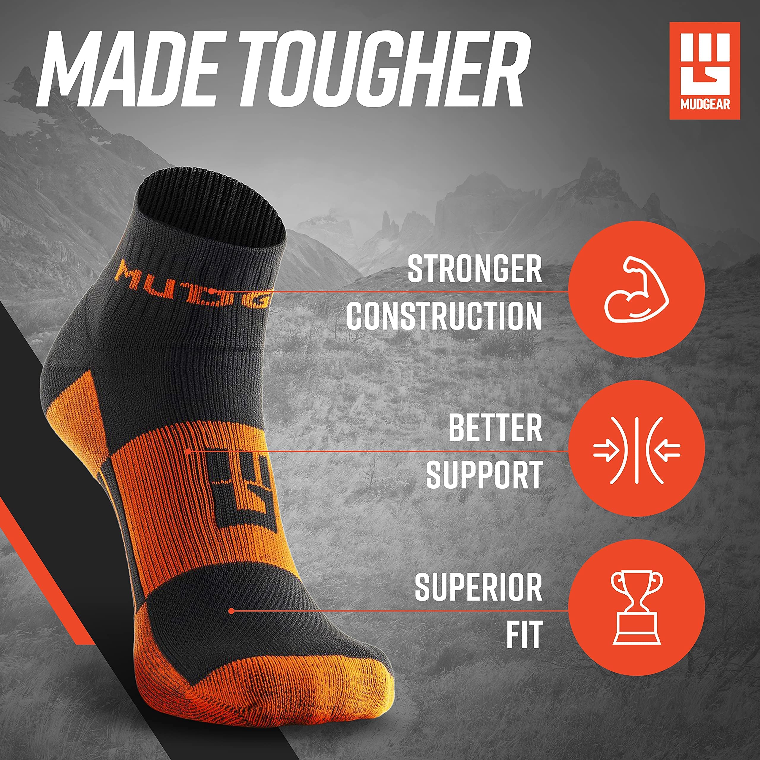 Premium Trail Running Socks Bundle - 1 Pair Tall Compression Socks + 2 Pairs Quarter Length Socks for Men & Women (Black/Orange, Large) - Perfect for Hiking, Marathon & Outdoor Sports