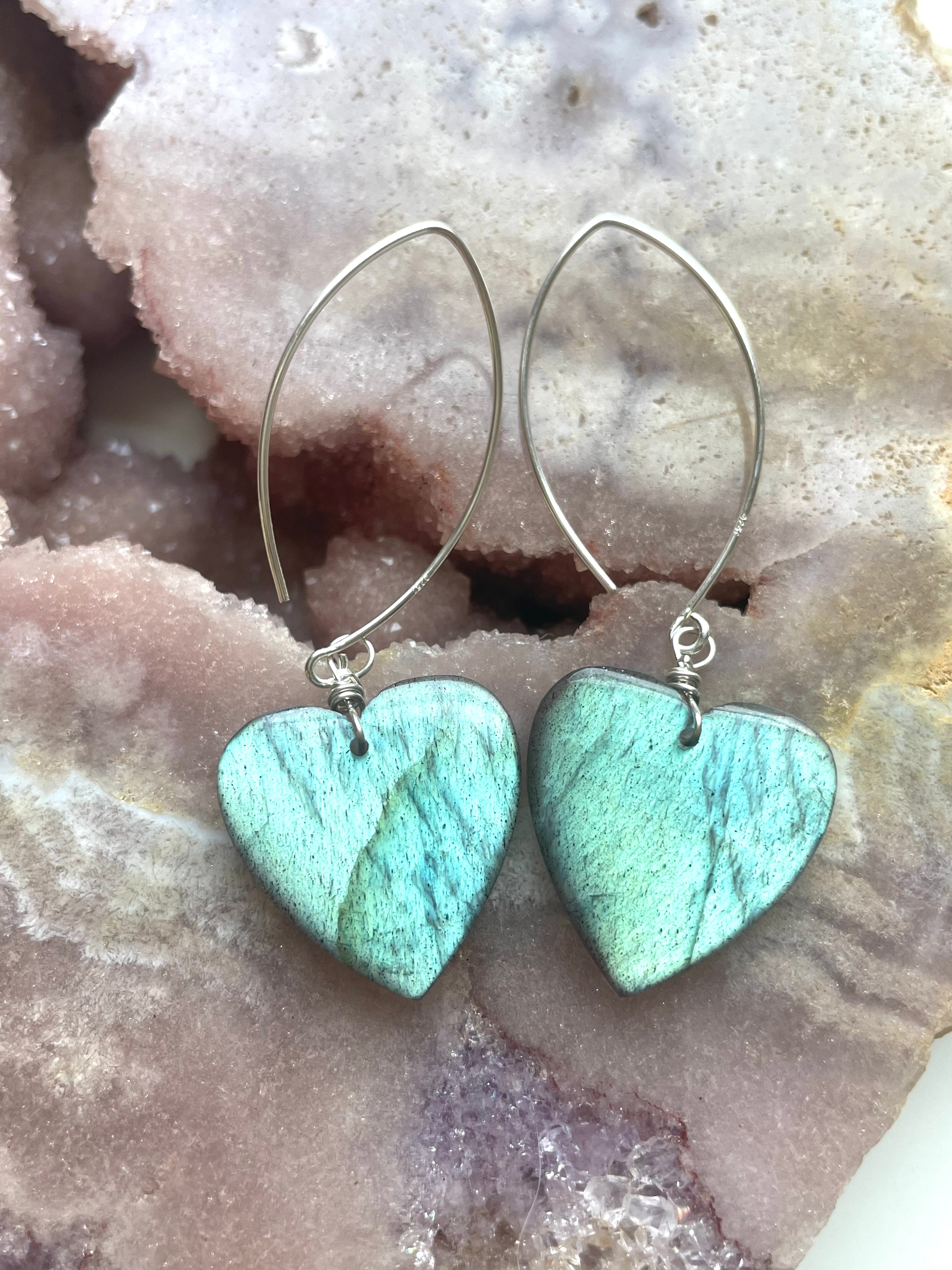 Labradorite Sterling Silver Dangle Drop Earrings – Crystal Healing Jewelry for Women, Boho Chic & Everyday Wear