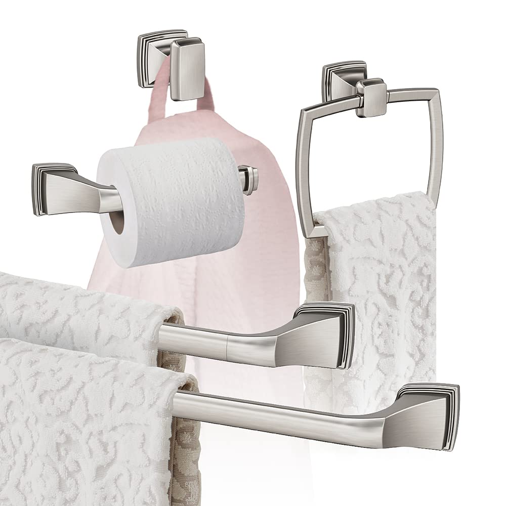 Amerock Brushed Nickel 5-Piece Bathroom Accessories Set - Modern Towel Bar, Toilet Paper Holder & More for Home Decor & Bathroom Organization