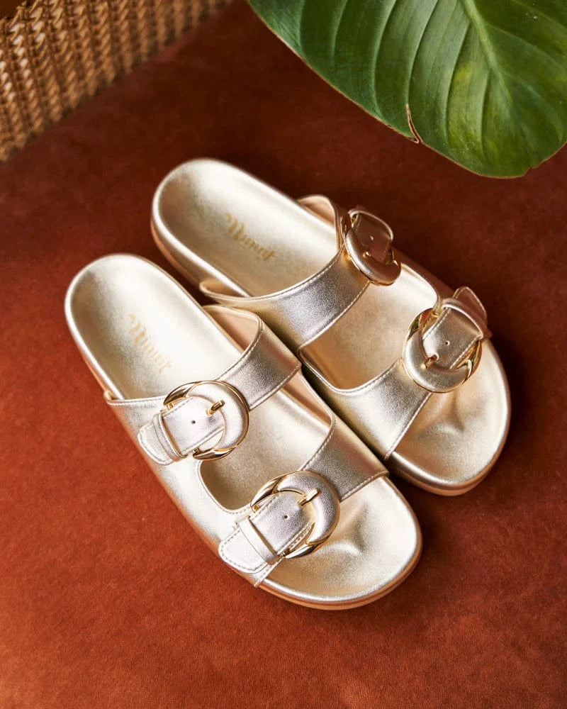 Vegan Leather Sandals for Women - Camellia Style in Gold | Comfortable & Stylish Summer Sandals for Beach, Travel & Casual Outings