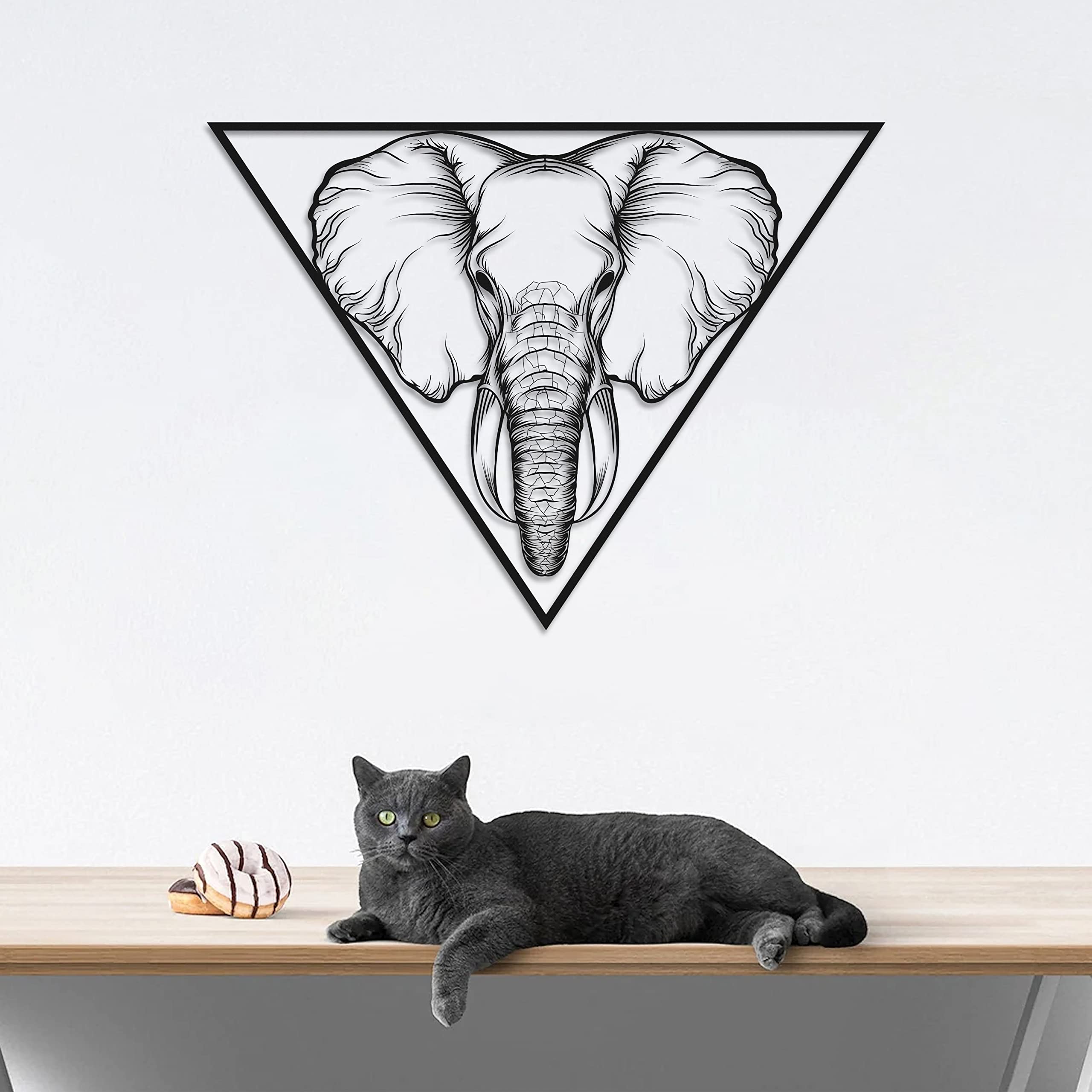 60x60cm Black Elephant Metal Wall Art - Modern Home Decor for Living Room & Bedroom - Unique Wall Hanging Artwork & Housewarming Gift Idea