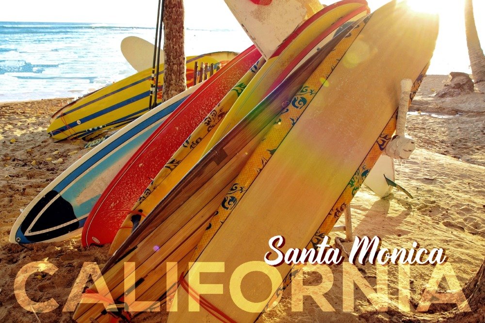 Santa Monica Surfboards Wall Art - 16x24 Wrapped Canvas Print - California Beach Decor for Living Room, Bedroom & Office