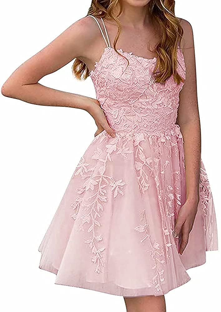 Elegant Short Prom Dresses for Teens | A-Line Tulle Homecoming Party Gowns with Lace Appliques | Perfect for School Dances, Formal Events & Special Occasions