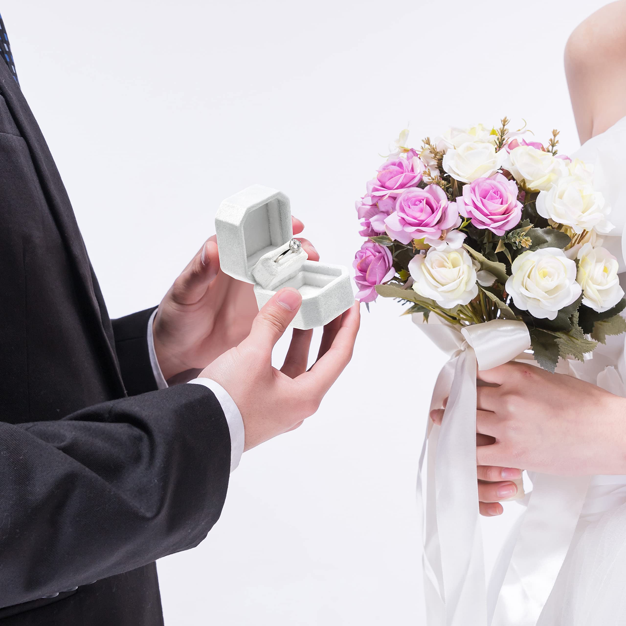 Velvet Ring Box for Engagement Wedding - Jewelry Gift Packaging (White) - Perfect for Proposals & Gifts