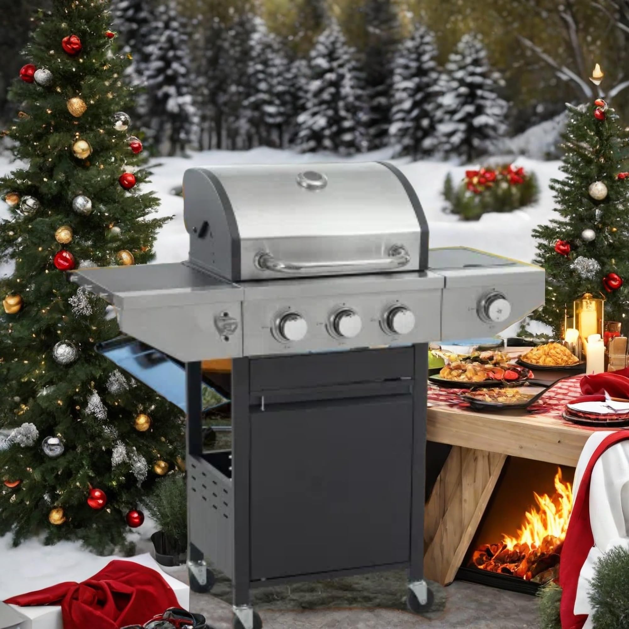 3-Burner Stainless Steel Propane Gas Grill - 37,150 BTU Portable BBQ Grill with Wheels for Backyard, Patio & Camping | Outdoor Cooking, Tailgating & Picnics