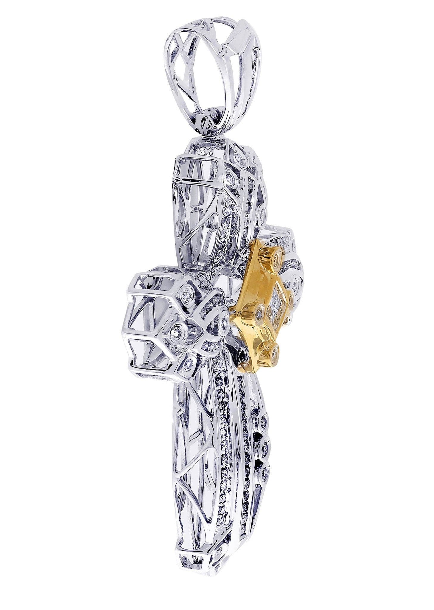 1.9 Carat Diamond Cross Pendant Necklace - 15.47 Grams Solid Gold Religious Jewelry for Women & Men - Perfect for Baptism, Confirmation & Wedding Gifts