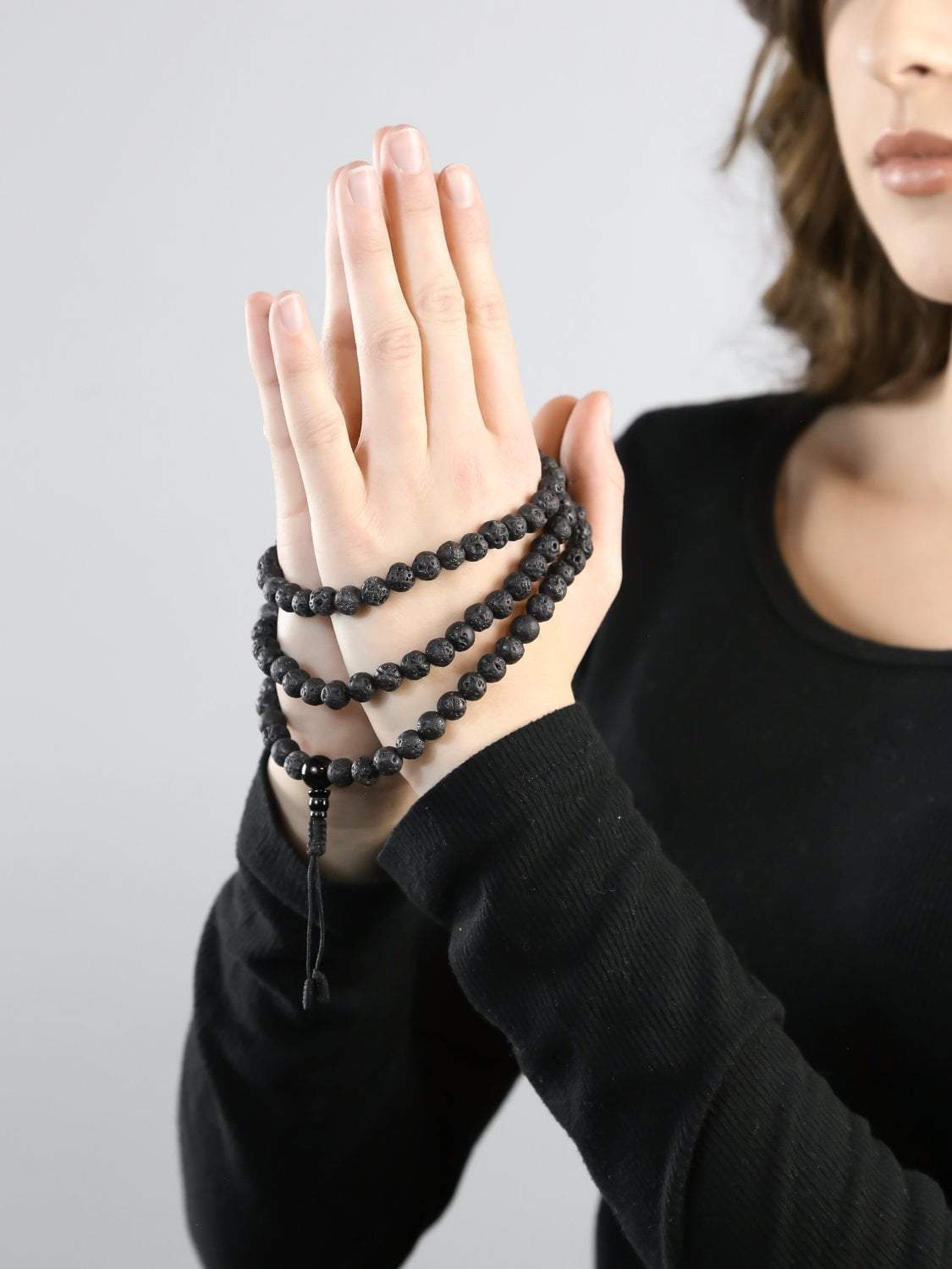 108 Bead Lava Rock Mala Bracelet - Natural Volcanic Stone Meditation & Yoga Prayer Beads for Stress Relief, Spiritual Healing & Positive Energy - Perfect for Mindfulness, Chakra Balancing & Buddhist Practice