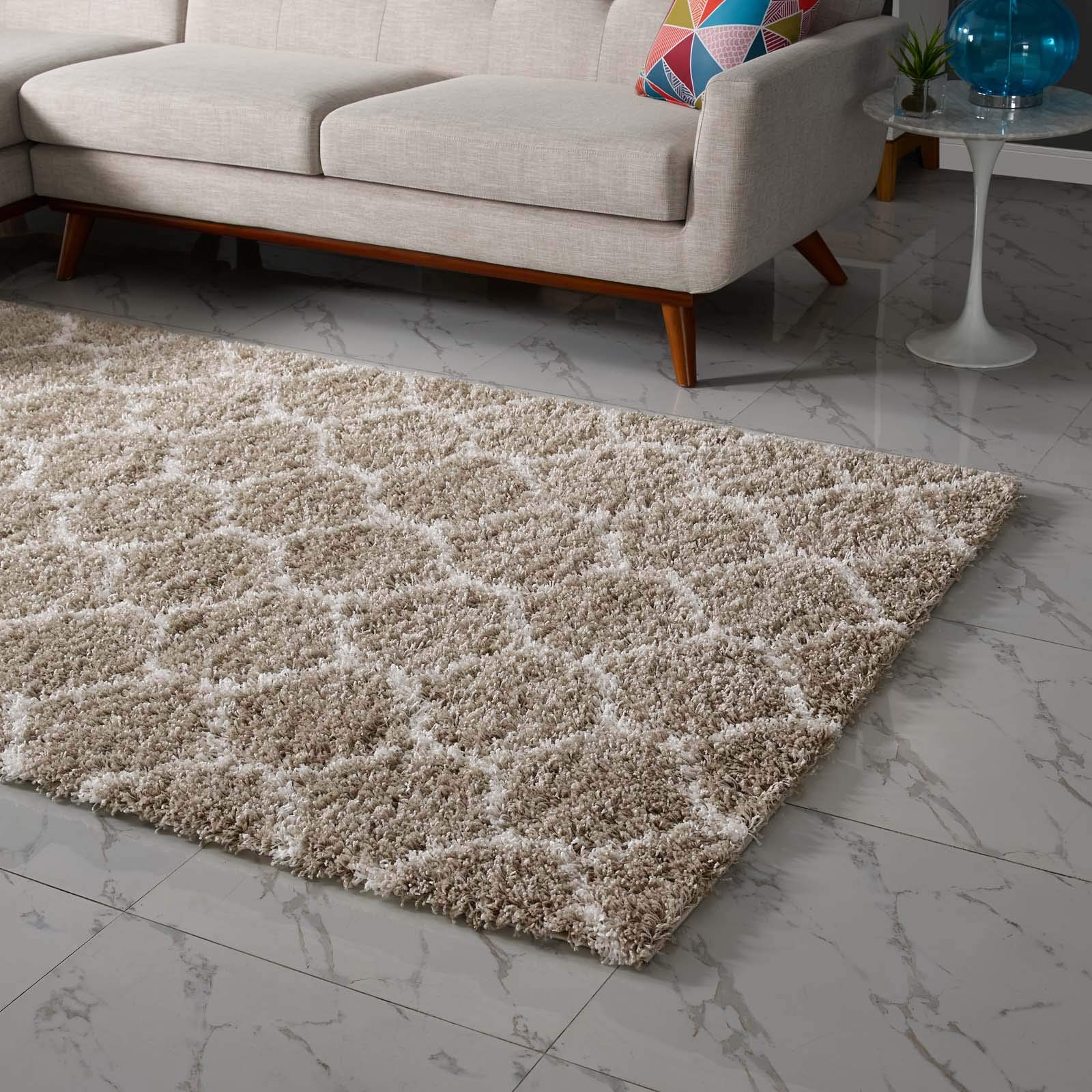 Modern Contemporary Urban Living Area Rug - Soft Fabric Floor Carpet Runner in Multi-Beige | Perfect for Lounge, Living Room & Bedroom Decor
