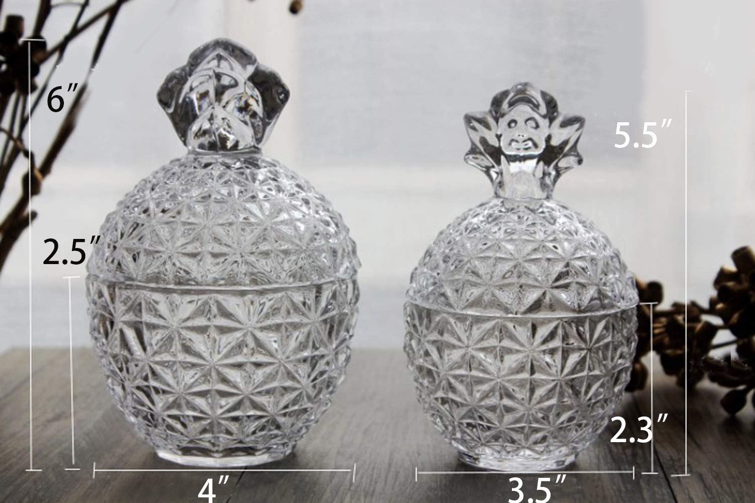 Rustic Pineapple Embossed Glass Candy Jar - 5.5x3.5in & 6x4in - Perfect for Storing Candy, Cookies, Sugar - Elegant Home Decor for Kitchen, Dining Table, Weddings & Party Events