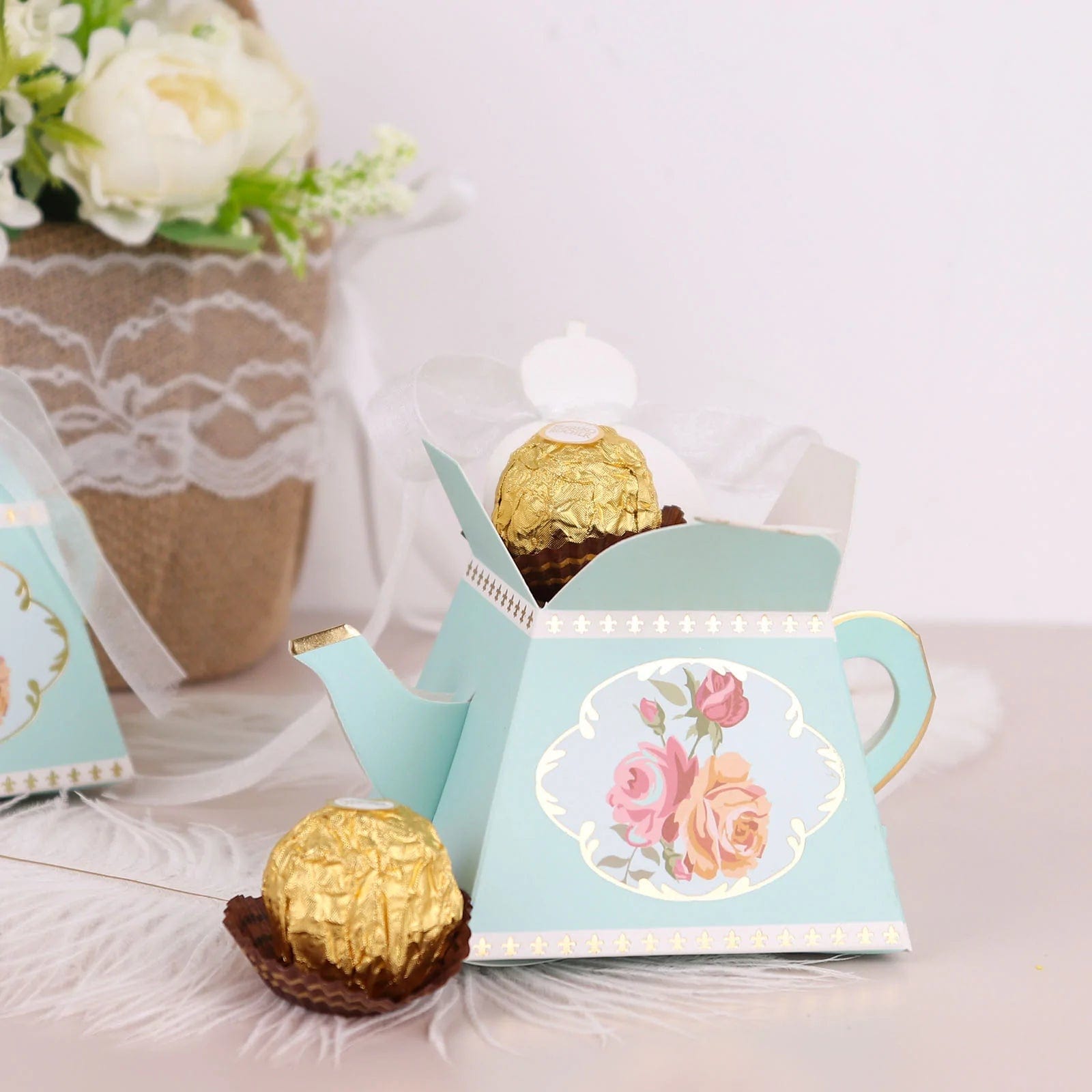 25 Mini Teapot Wedding Favors with Ribbon - Elegant Tea Party Favors for Bridal Shower, Baby Shower & Special Events