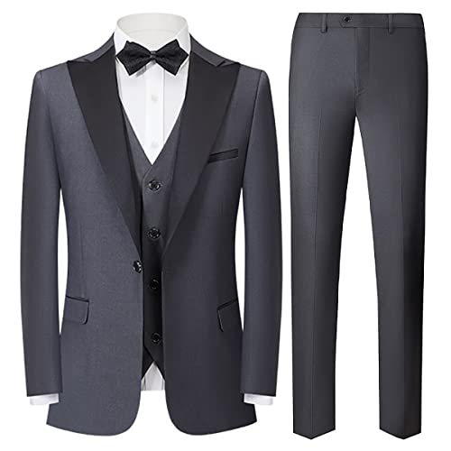 Men's Slim Fit 3 Piece Suit - One Button Solid Tuxedo Jacket with Vest & Pants | Formal Wedding, Prom, Business Attire | Perfect for Special Occasions & Professional Events