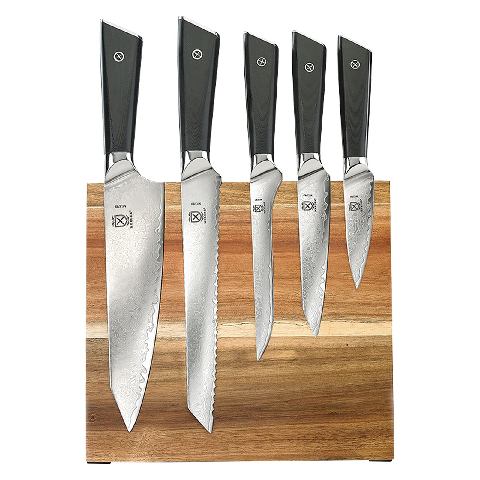 Premium 6-Piece Mercer Culinary Knife Set with G10 Handles & Magnetic Acacia Wood Stand - Professional Grade Super Steel Kitchen Cutlery for Chefs & Home Cooking - Perfect for Slicing, Dicing & Food Prep