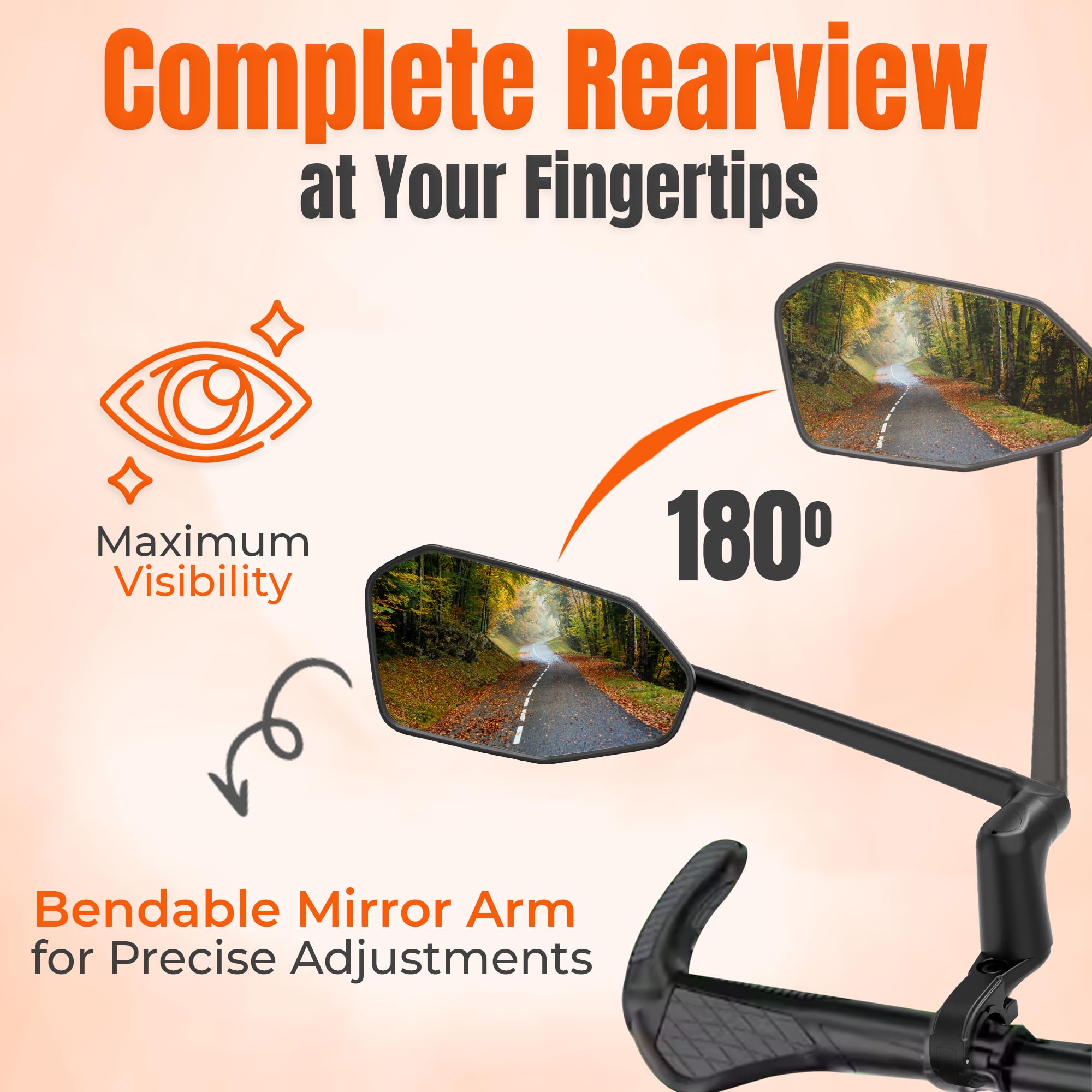 Large HD Handlebar Bike Mirror - Aluminum Alloy Adjustable Rotatable Anti-Shake Rear View Mirror for Bicycle & Ebike Accessories (Left) - Perfect for Commuting, Road Cycling & Mountain Biking Safety