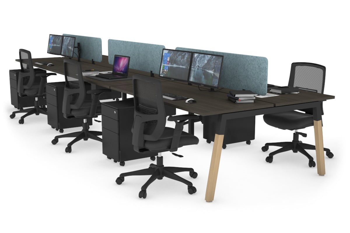 Quadro A Legs 6-Person Office Workstation with Wood Legs & Cross Beam [1800L x 700W] - Perfect for Collaborative Workspaces, Open Offices & Conference Rooms