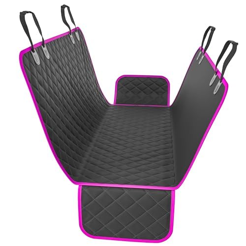 Waterproof Dog Car Seat Cover for Back Seat - Pet Hammock Protector for Trucks, Sedans & SUVs | Durable & Non-Slip Design | Perfect for Road Trips, Vet Visits & Daily Commutes | Pink (Compatible with Chom Chom Roller Pet Hair Remover)