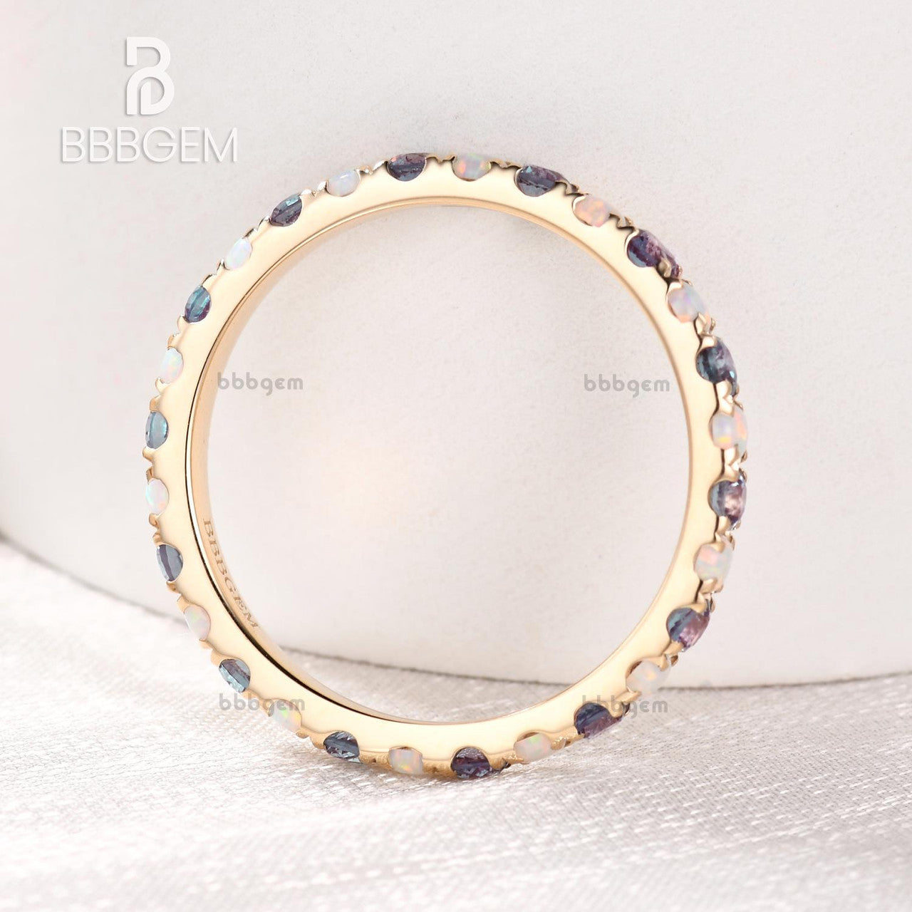 Opal and Alexandrite Wedding Band - Full Eternity Ring in 14K/18K Gold for Women | Elegant Bridal Jewelry, Anniversary Gift, Engagement Ring Alternative