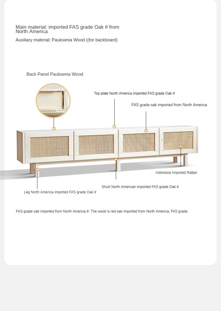 Solid Oak Wood Rattan TV Stand with Suspended Design - Stylish Media Console for Living Room, Bedroom & Home Theater
