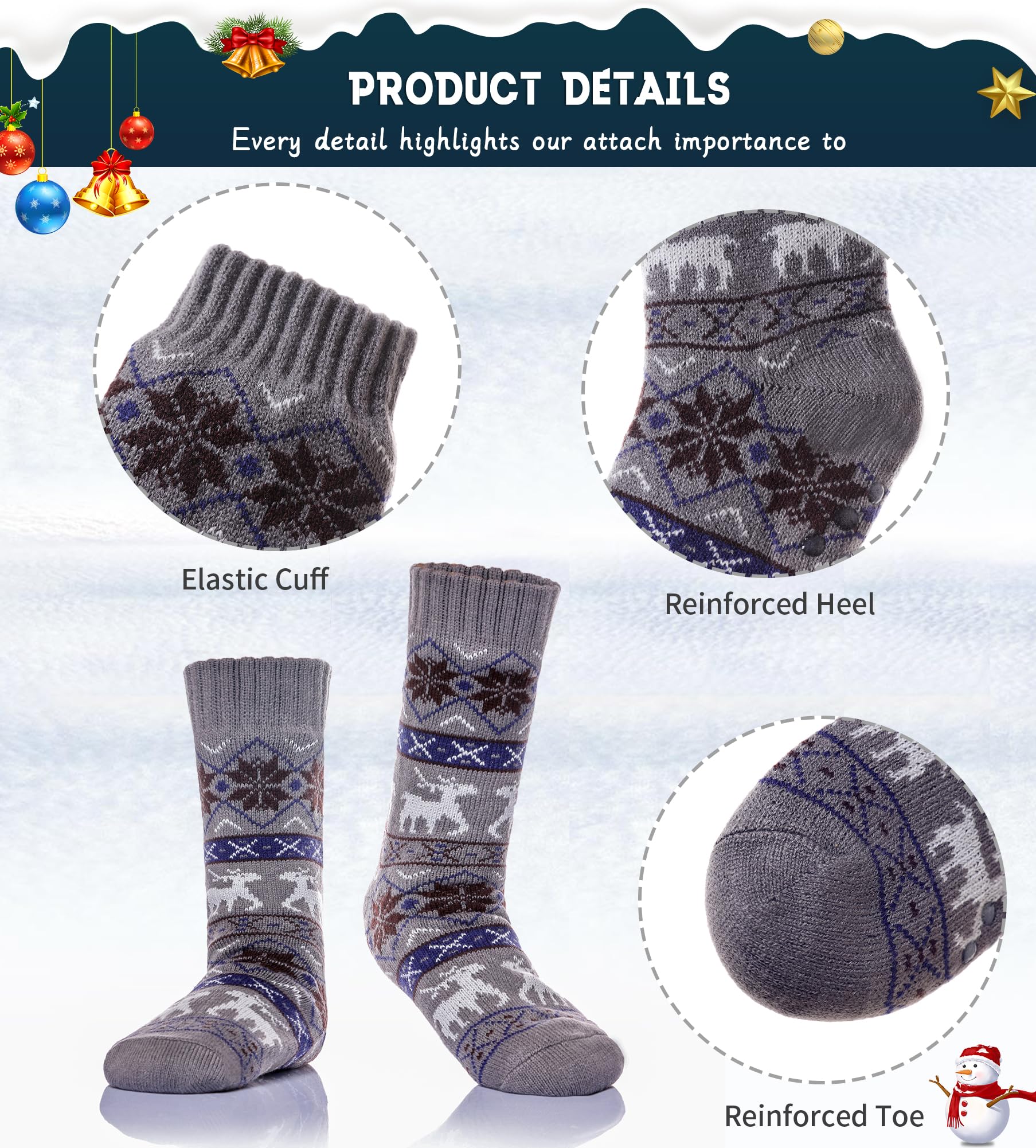 Men's Fleece Lined Thick Winter Slipper Socks - Non-Slip Fuzzy Warm House Shoes for Indoor Comfort & Cozy Sleeping - Perfect for Cold Weather, Lounging at Home and Relaxing