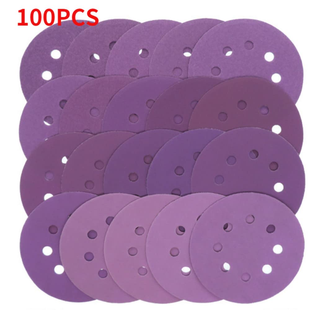 100Pcs 125mm (5 Inch) Wet & Dry Sandpaper Discs with 8 Holes - 60 to 10000 Grit for Wood, Metal & Auto Polishing - Purple Sanding Pads for Orbital Sanders & DIY Projects