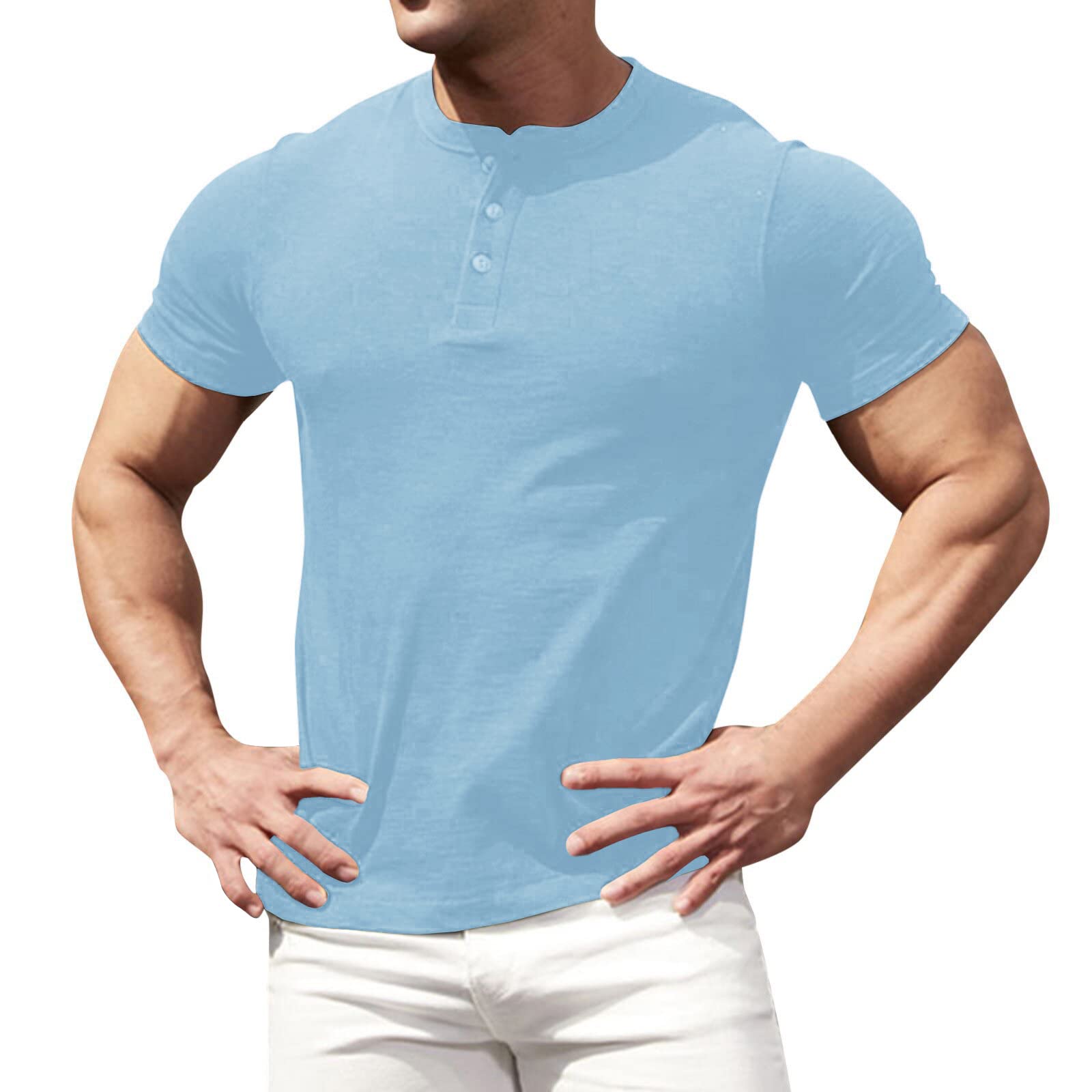 Men's Stretch Cotton Henley Short Sleeve Shirts - Slim Fit Casual Button Down Tee for Everyday Wear, Outdoor Activities & Date Nights