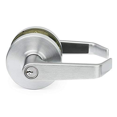 Heavy Duty Lawrence Commercial Lever Door Lock with Keyed Entry - Grade 2 Storeroom Function Door Handle with Lock & Key in Brushed Chrome - Ideal for Office Buildings, Retail Stores, and Warehouse Security
