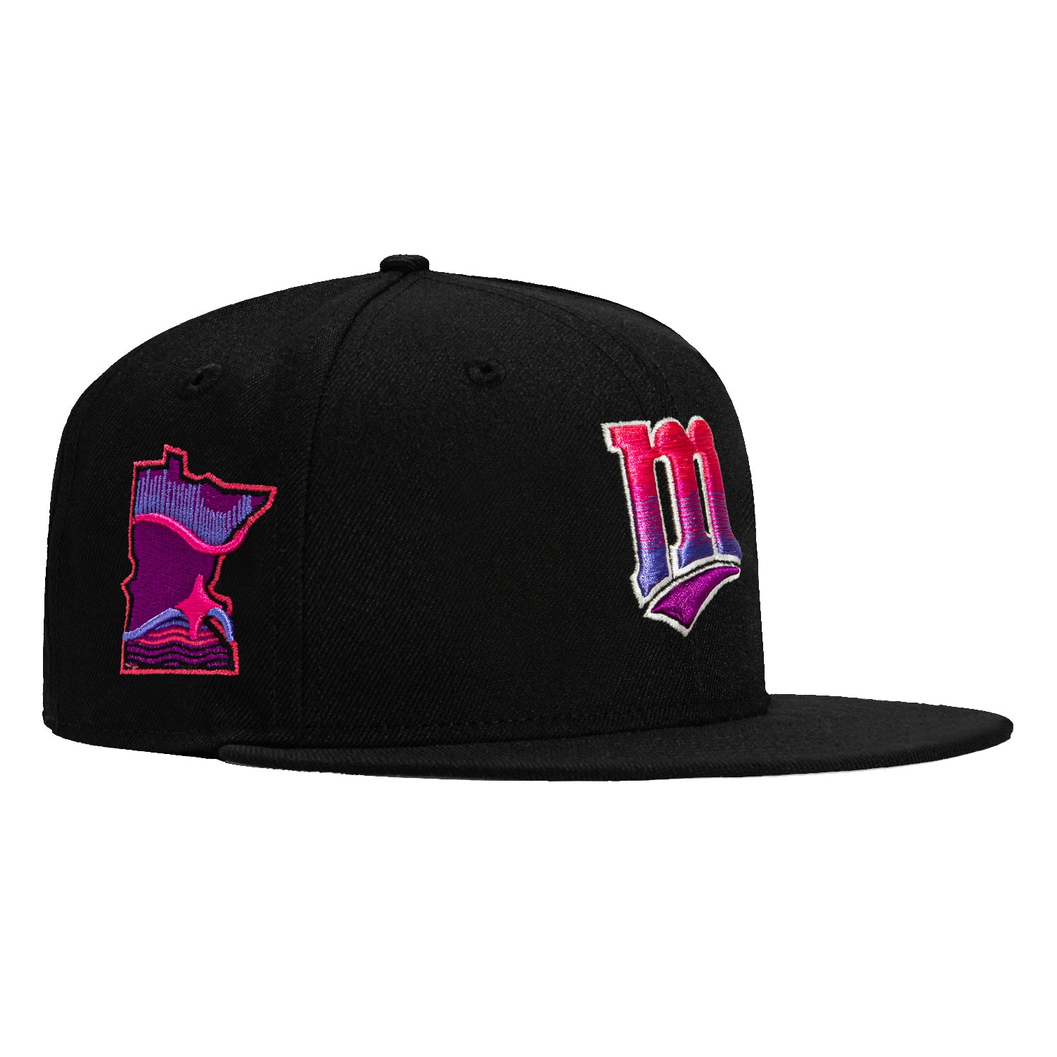New Era 59Fifty Minnesota Twins City Patch Alternate M Gradient Hat - Black, Infrared, Purple | Official MLB Baseball Cap for Men & Women | Perfect for Games, Collecting & Streetwear Fashion