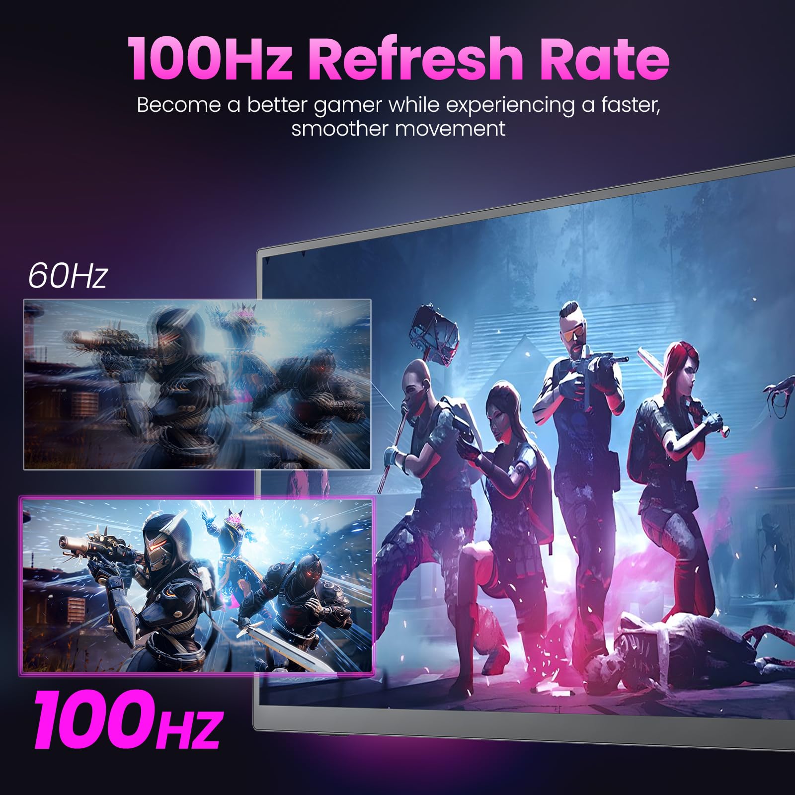 18.5 Inch Portable Monitor - FHD 1920x1080p 100Hz HDR Gaming Screen with 100% sRGB, USB-C & HDMI, VESA Mount - External Second Display for Laptop, MacBook, PC, Xbox, PS5 - Perfect for Work, Gaming & Travel
