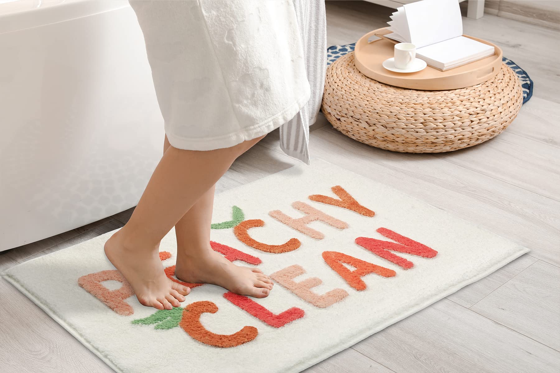MUJOO Ultra Soft Pink and Cream Bathroom Rug - Water Absorbent, Non-Slip Bath Mat for Bathroom (20x32 Inches) | Machine Washable, Peach Design - Perfect for Cozy Bathrooms, Vanity Areas & Spa-Like Showers