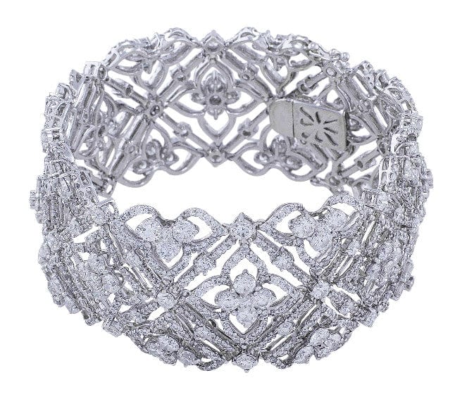 18K White Gold Wide Lace Diamond Bracelet for Women - Elegant Wedding Jewelry, Anniversary Gift & Special Occasion Accessory