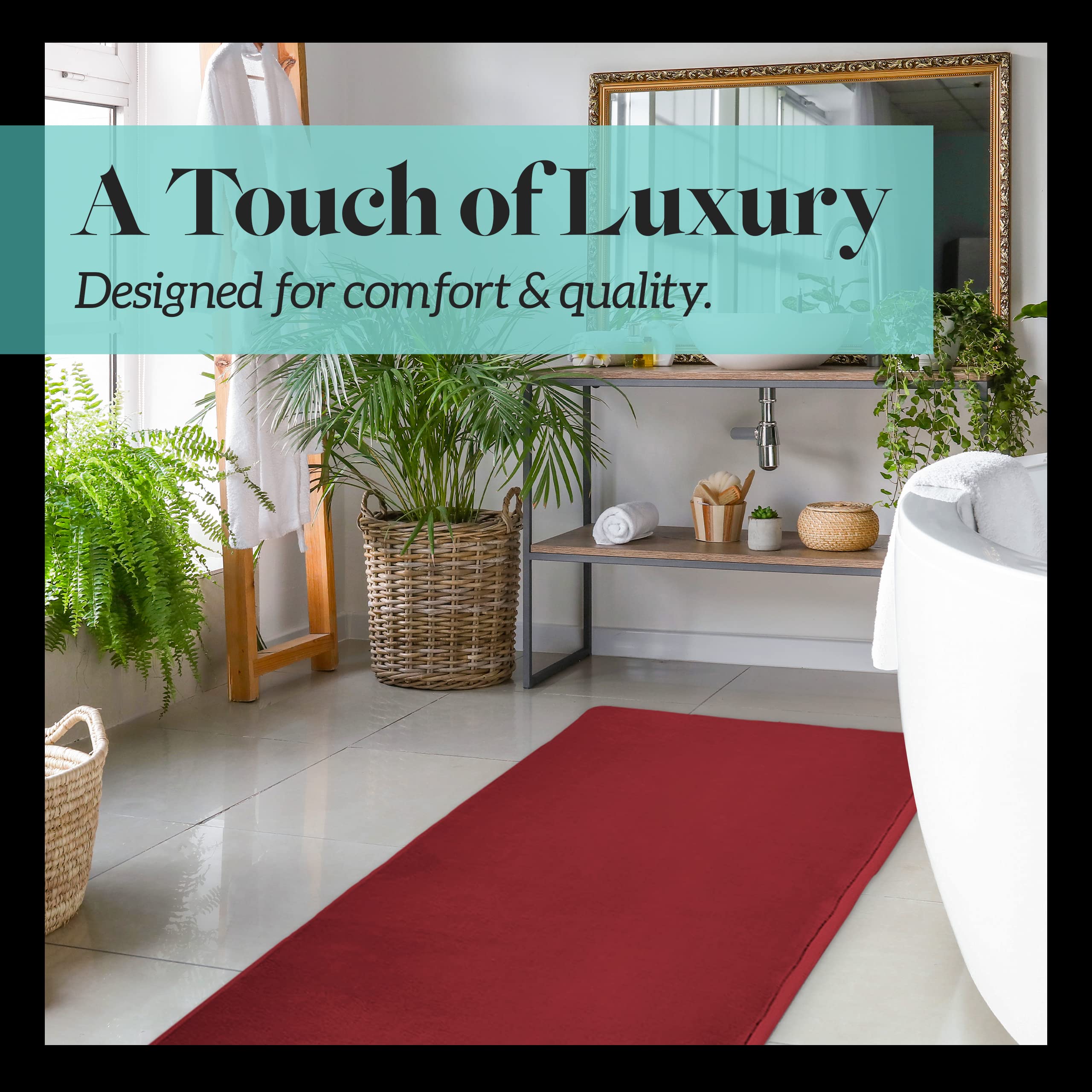 Genteele Memory Foam Bath Mat - Non-Slip Absorbent Super Soft Velvet Bathroom Rug (22x36 Inches, Red) - Perfect for Bathroom, Shower & Spa Decor