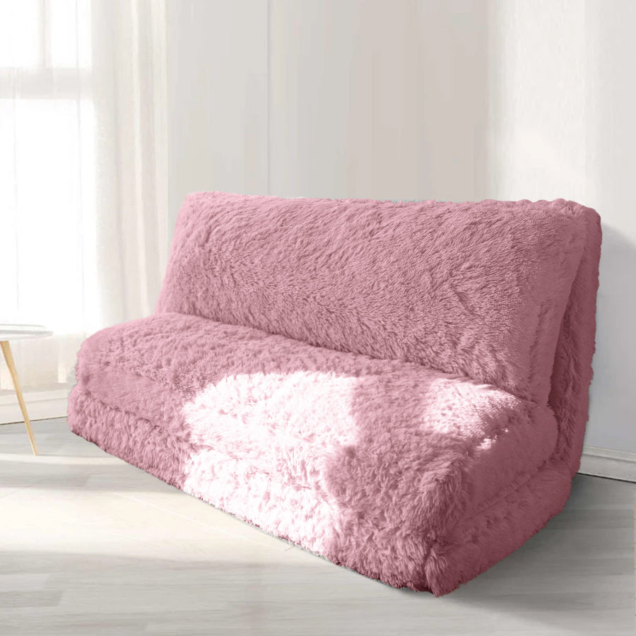 MAXYOYO Faux Fur Bean Bag Chair - Foldable Floor Sofa Bed with Foam Filling, Pink Lounge Chair for Living Room, Bedroom & Dorm | Perfect for Relaxing, Gaming & Sleepovers