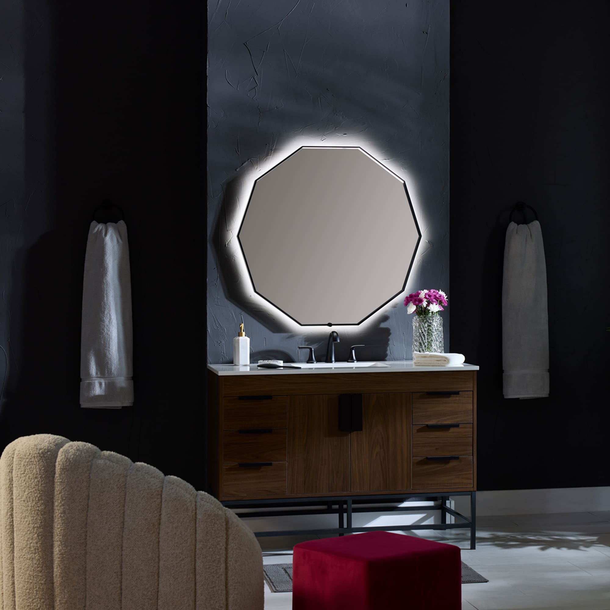 36 Inch LED Lighted Mirror with Black Frame - Modern Bathroom Vanity Mirror for Makeup & Shaving - Oxygen Deca 3 1003 15