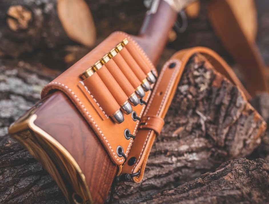 Premium Leather Rifle Butt Cuff Ammo Carrier - 6 Loop Design for 45-70 Cartridges - Natural Oil Finish - Perfect for Hunting, Shooting Range & Outdoor Adventures - Diamond D Leather
