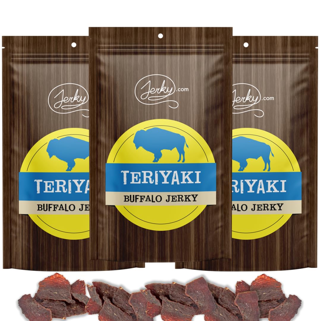Exotic Teriyaki Buffalo Jerky - Wild Game Meat Snacks, High Protein, All Natural, No Preservatives - Healthy Protein Snacks for Adults & Outdoor Enthusiasts - 1.75oz (3 Pack) | Perfect for Hiking, Camping & Keto Diet