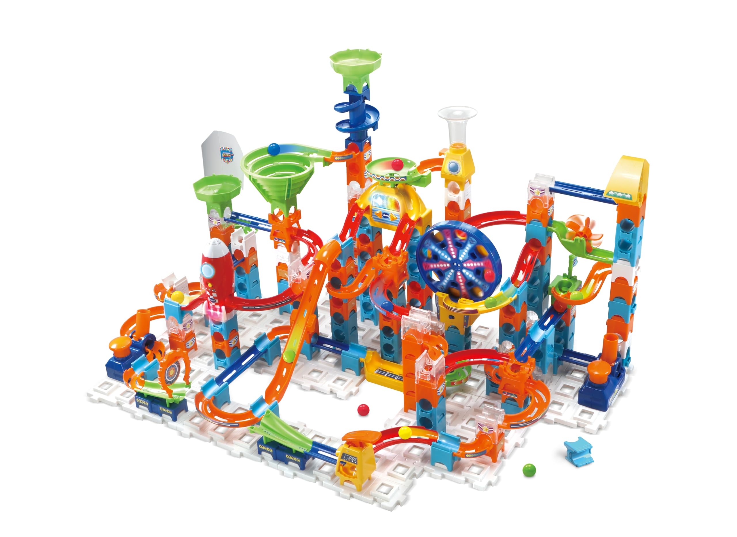 VTech Marble Rush Adventure Construction Toy Set with 10 Marbles & 128 Building Blocks - Color-Coded STEM Learning Toy with Music & Sounds for Kids Ages 4+ - Perfect for Indoor Play, Birthday Gifts & Educational Fun (Multicolor, 31.8
