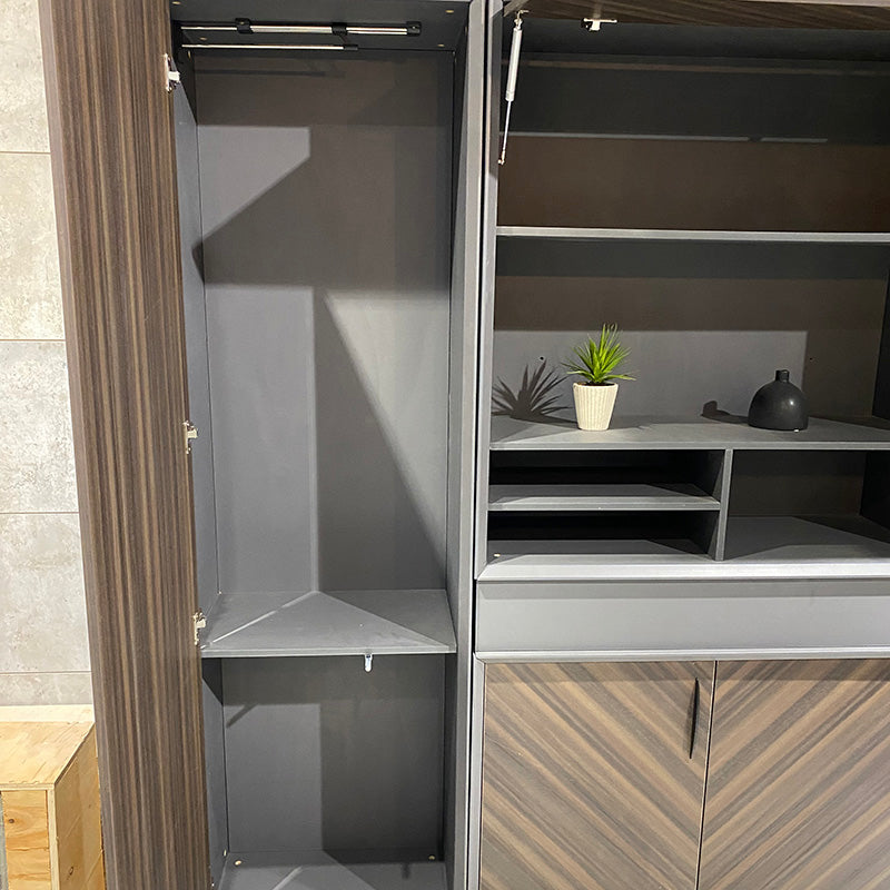 ARMANDO 2.6M Display Unit - Modern Hazelnut & Grey Shelving for Home & Office Organization - Perfect for Living Room, Bedroom, or Retail Store Display
