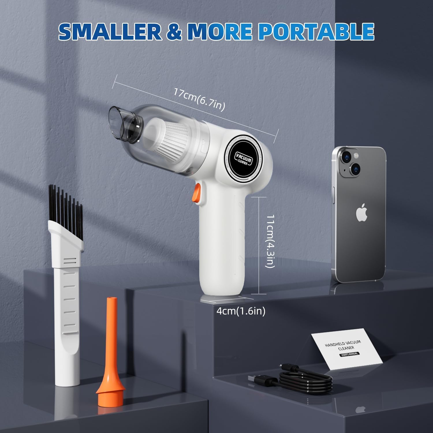 Cordless Handheld Car Vacuum Cleaner - 18000PA High Power Mini Vacuum with Strong Suction, Rechargeable Dust Buster & Air Blower for Home & Auto Cleaning - Portable White Handheld Vacuum Cleaner for Cars, Sofas, Pet Hair & Small Spaces