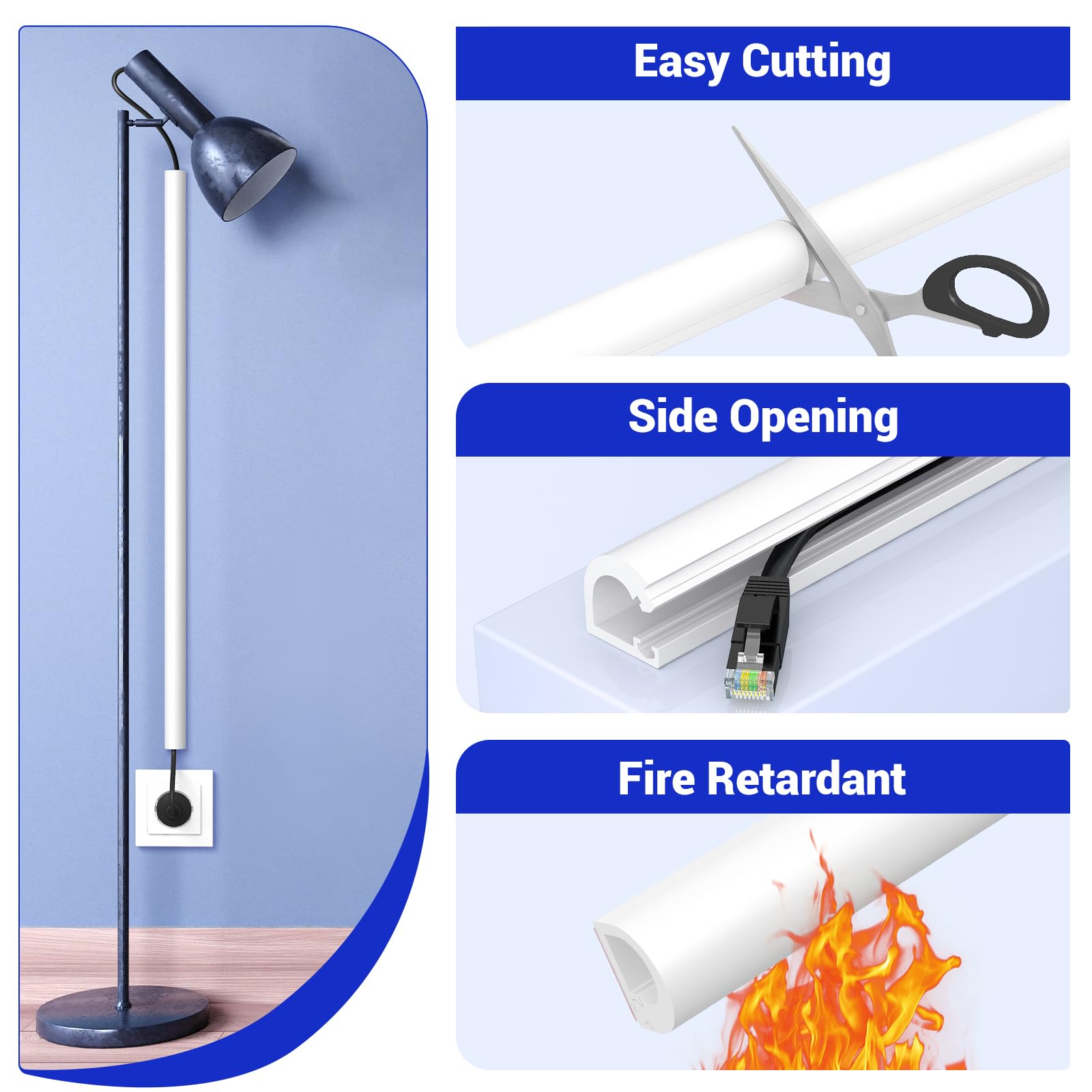 Aocii 157in Self-Adhesive Wall Cord Cover - Flexible TV Cable Concealer for Wall Mounted TVs (0.39